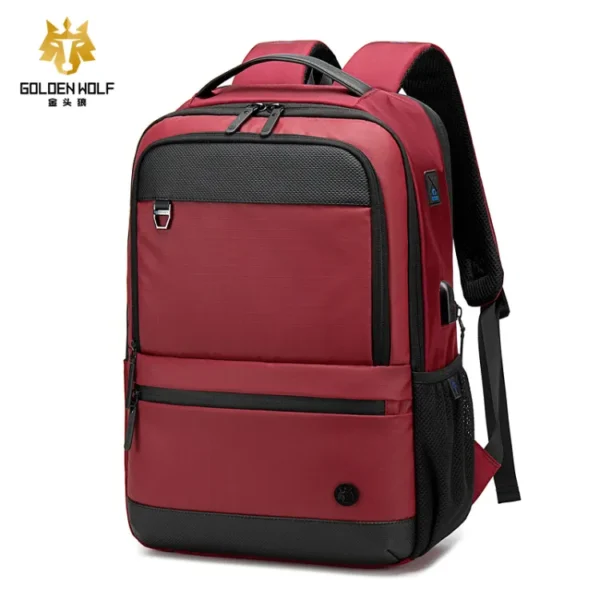 Waterproof business backpack USB charge_Red