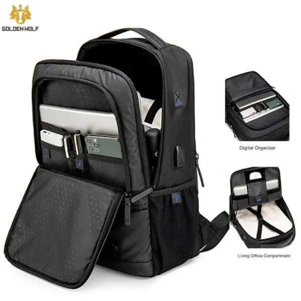Waterproof business backpack USB charge_Black - Image 3