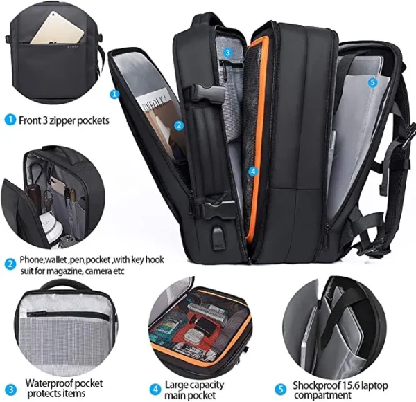 BANGE BG1908D large capacity expandable business travel backpack - Image 6