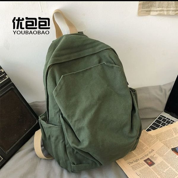 Niche Canvas Schoolbag New Large-Capacity Backpack for Junior High School and College Students Backpack Simple Retro Travel Bag